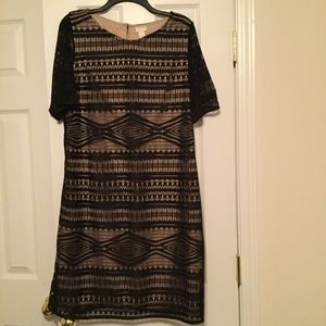 Chico’s black lace over tan dress Sz 2 (12-14)